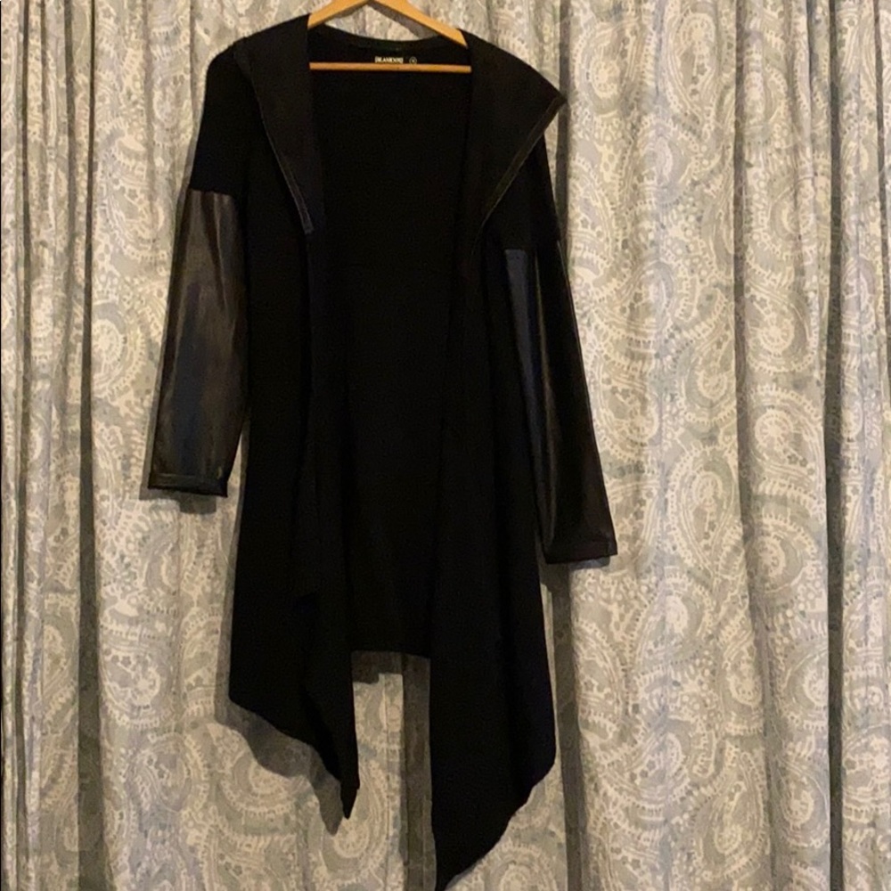 Faux Leather Hood & Sleeves Duster